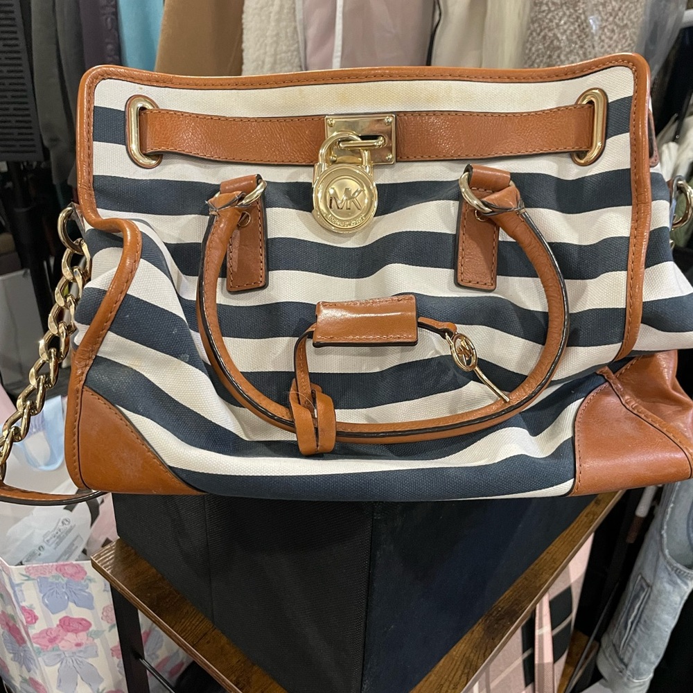 Michael Kors Black and Brown Striped Shoulder Bag